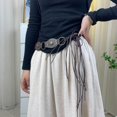 thumbnail image 3 of Naierhg Retro Style Women Belt Exaggerated Rhombus Metal Buckle Faux Leather Wide Eyelet Belt Pants Accessories Black1, 3 of 7