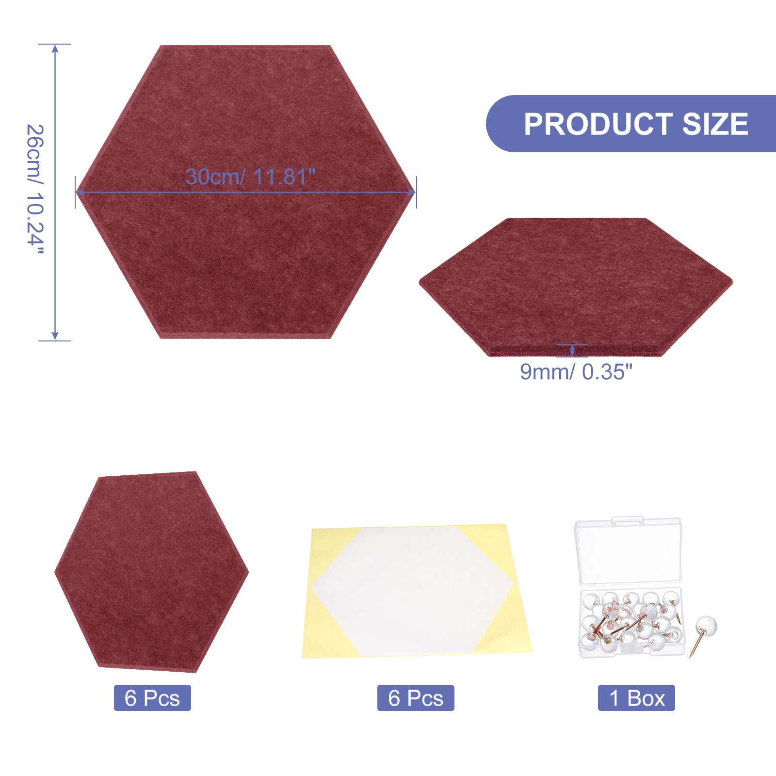Hexagon Acoustic Panels B1 Fireproof Soundproof Foam Panels with 30 Push Pins(Wine Red)