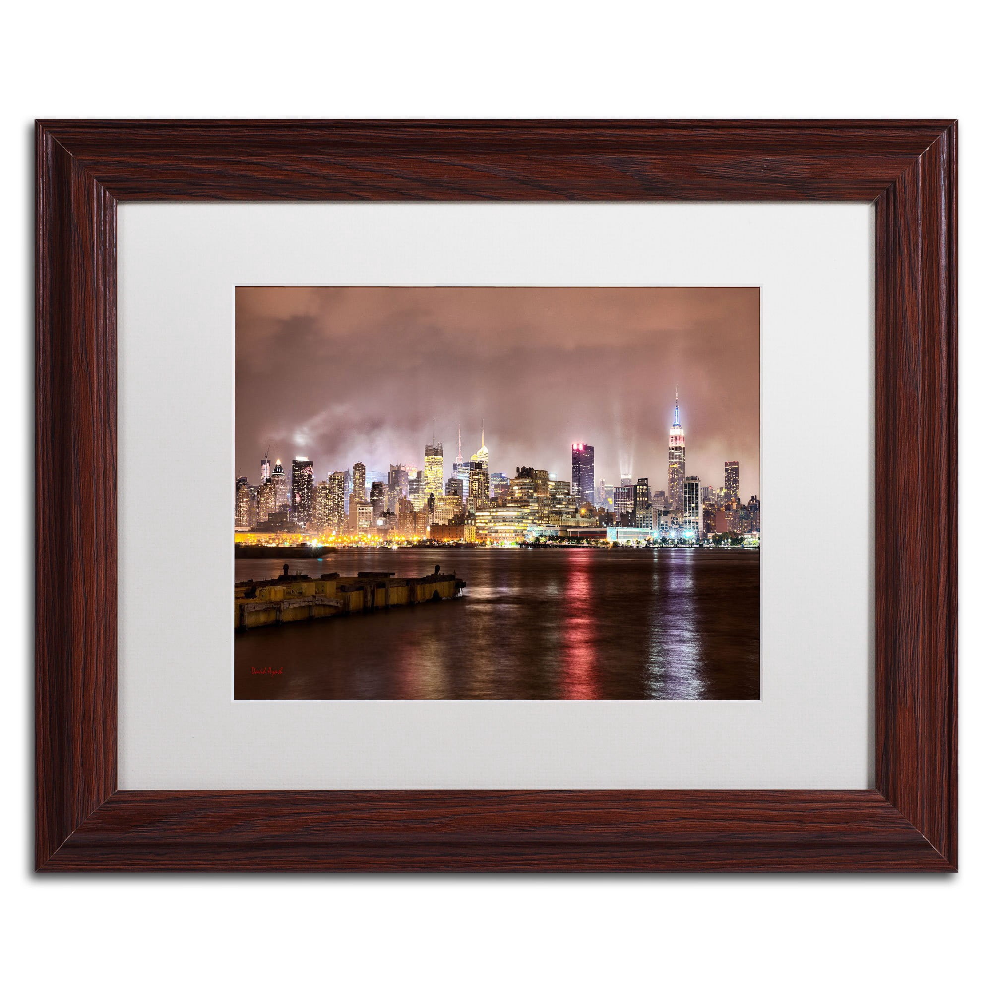 Trademark Fine Art "Midtown Manhattan Over the Hudson River" Canvas Art by David Ayash, White Matte, Wood Frame