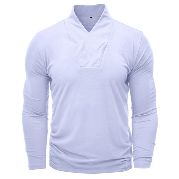 pstuiky camisetas de manga larga para hombre, Camiseta deportiva de manga larga con cuello redondo y color liso para hombre camisetas de hombre xl