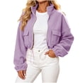 thumbnail image 4 of Yourumao Oversized Cropped Zip Up Jacket for Women Long Sleeve Stand Collar Double Cargo Pocket Drawstring Hem Soft Cozy Casual Fall Outerwear, 4 of 8