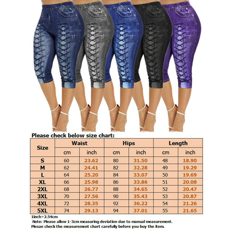 Women Casual Imitation Denim Leggings Stretch 3/4 Length Skinny Capri Pants  Yoga