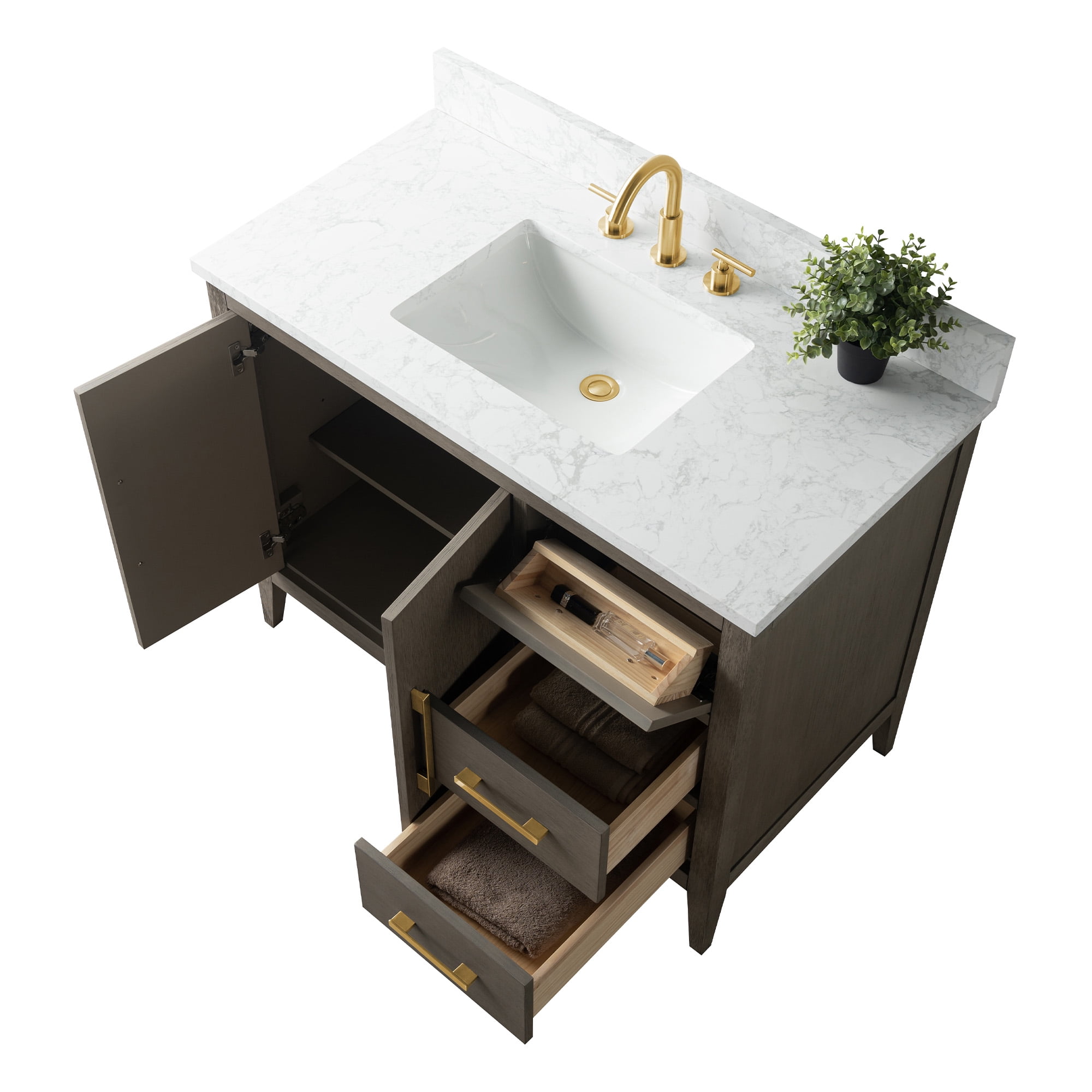 Vanity Art 42” Single Sink Bathroom Vanity Cabinet with Ceramic Countertop