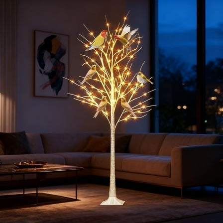 [BTY] 6FT LED Birch Light with Timer - White Tabletop Lamp for Indoor, Birthday, Thanksgiving, Wedding & Christmas Decor