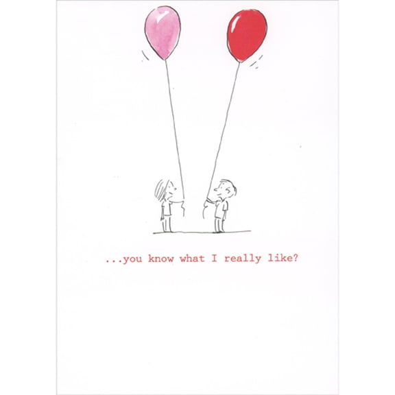 RSVP Couple Holding Pink and Red Balloons on Long Strings Romantic Valentine's Day Card
