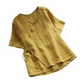 thumbnail image 1 of Mujeres verano moda casual suelta lino sólido manga corta cuello pico botón vendaje tops blusa Fridja  bn4850, 1 of 3
