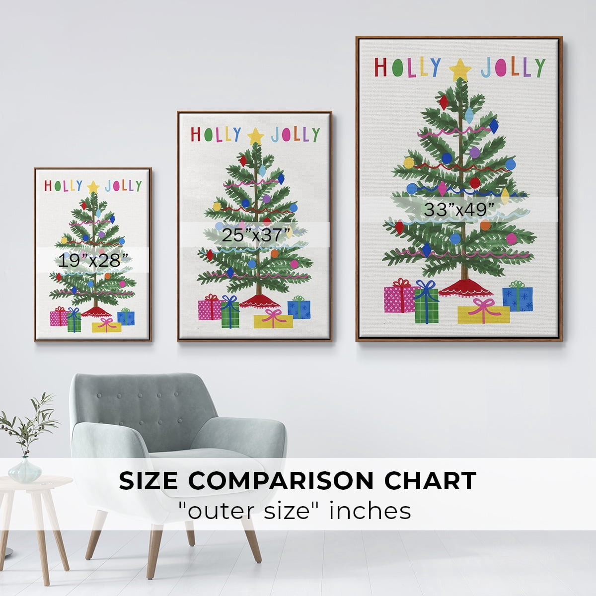 Colorful Christmas Collection B - Framed Gallery Wrapped Holiday Canvas - 27 x 41 - Rosewood Frame