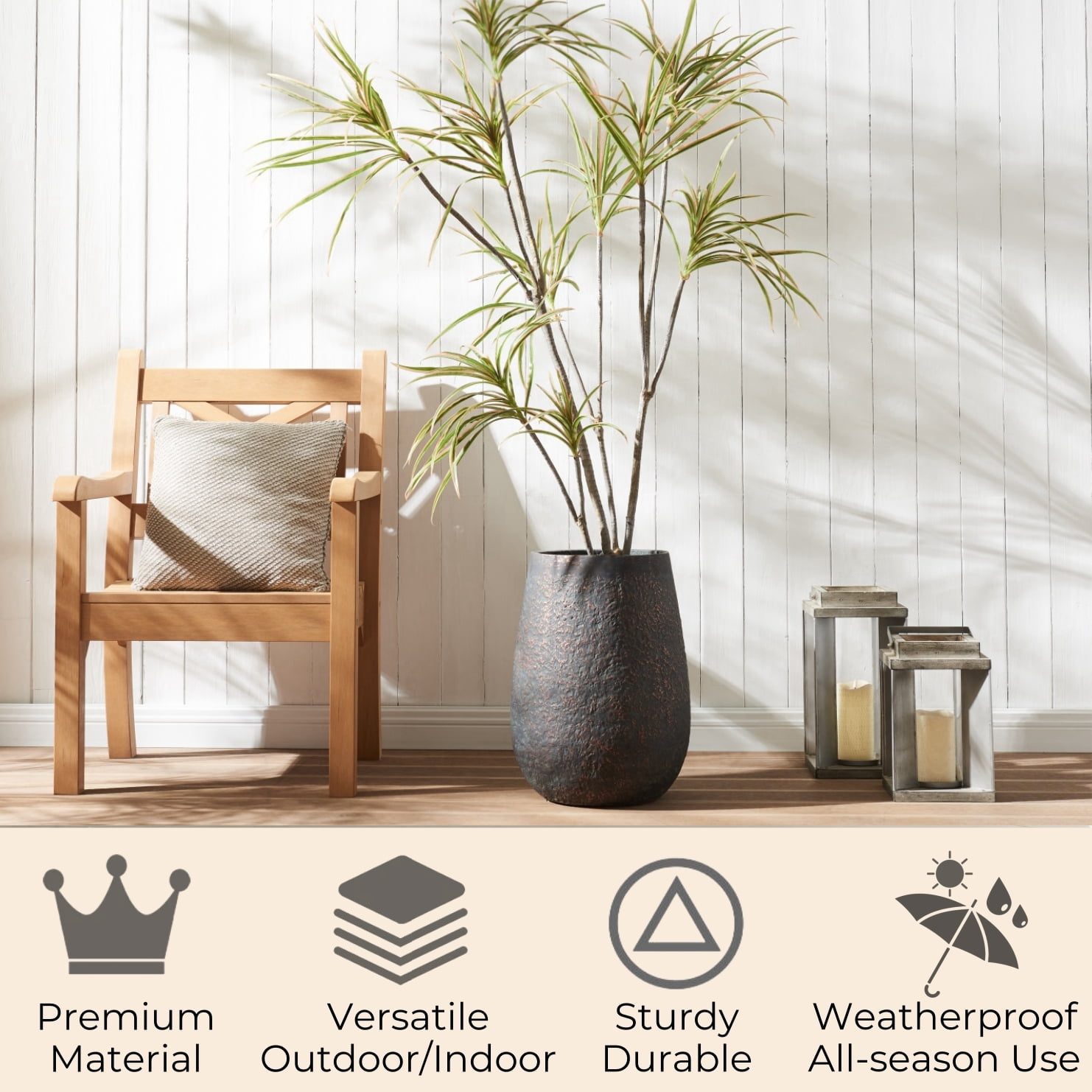 Wallowa 20 Inch Hight Weathered Concrete Planter,  Large Flower Pot with Drainage Hole, Tall Planter for Home, Garden, Patio, Courtyard, Bronze Rust