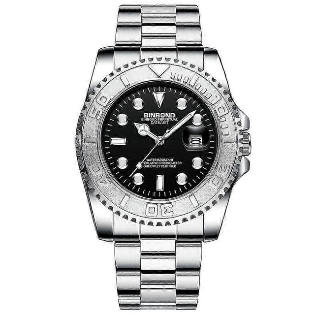 Reloj de cuarzo BINBOND B930 Gear, Color: Acero blanco-Negro Acero blanco-Negro