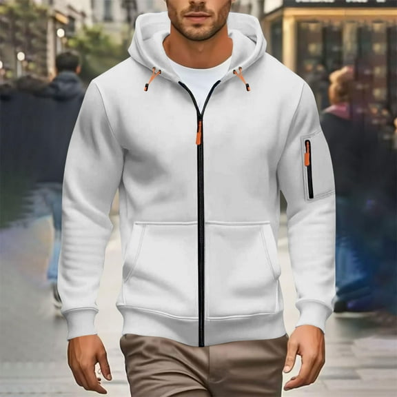 Yteetum Men's Full Zip Hoodies Sweatshirts Long Sleeve Sweatshirt Sports Hooded Jackets Top Mens Casual Solid Zipper Slim Fits Workout Athletic Hooded Jackets with Pocket Outerwear Fall Clothes