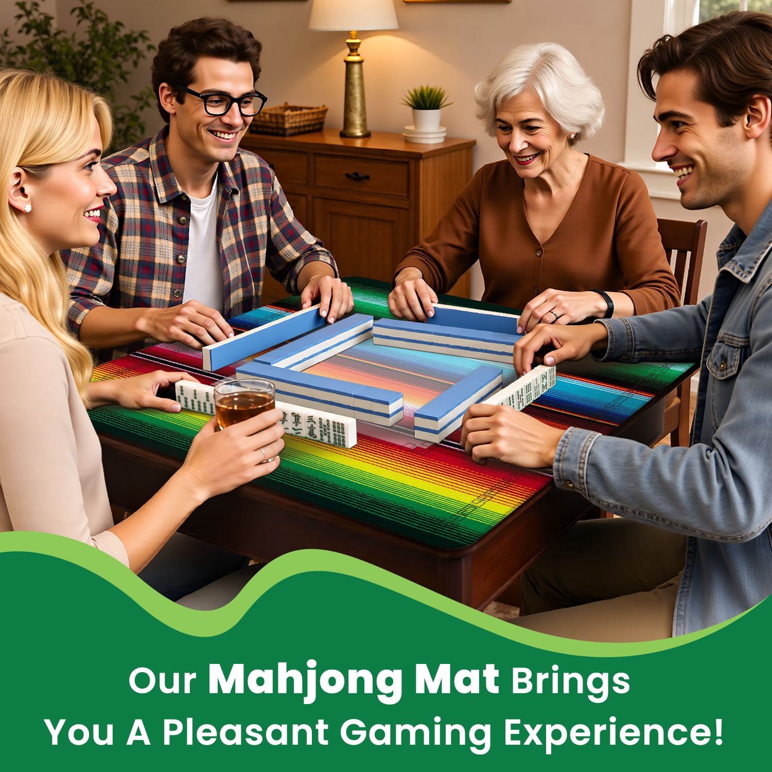 Mahjong Mat 31.5" x 31.5" colorful seamless mexican style serape gesign Non-Slip Noise Reduction American Mahjong Tiles Table Cover for Dominoes Poker Card Board Games Gift