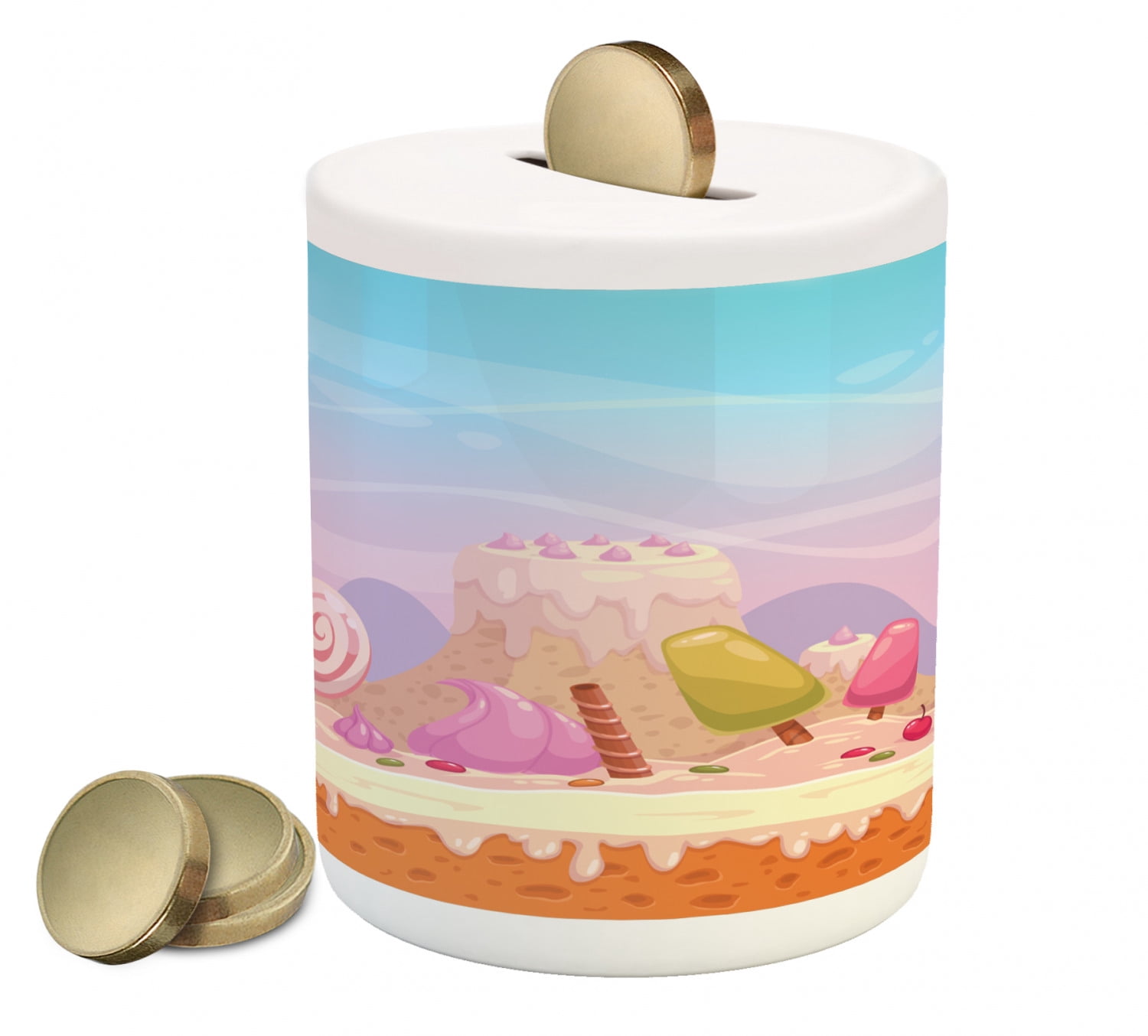 Dessert Piggy Bank, Fantasy Candy Road of Popsicles Lollipops Rolled ...