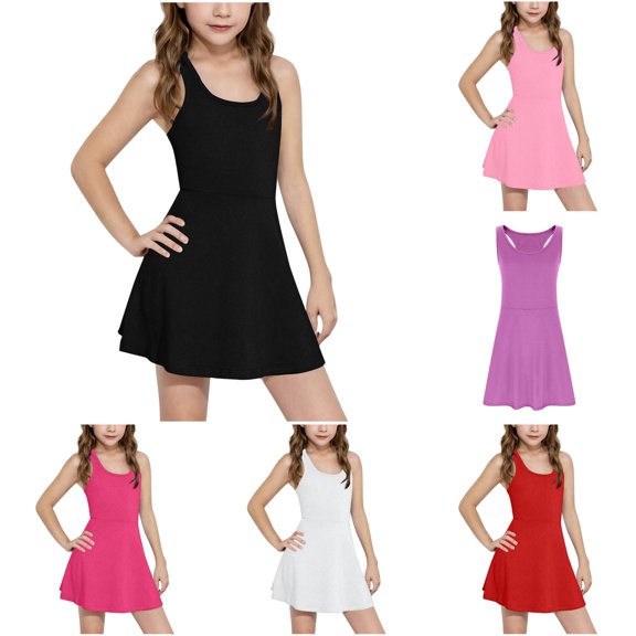 Girl Dress Sleeveless Solid Color Sweet Graceful Cute for Summer and Casual Comfortable Dress Set