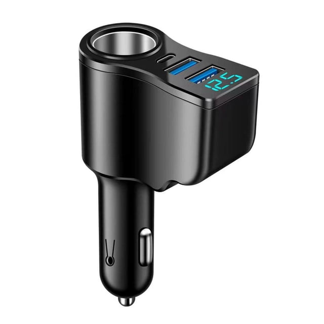 Car Cigarette Lighter Splitter with 4 Ports & Voltage Display, Fast Charge 4 Devices Simultaneously, Power GPS, Vacuums, and Portable Fridges
