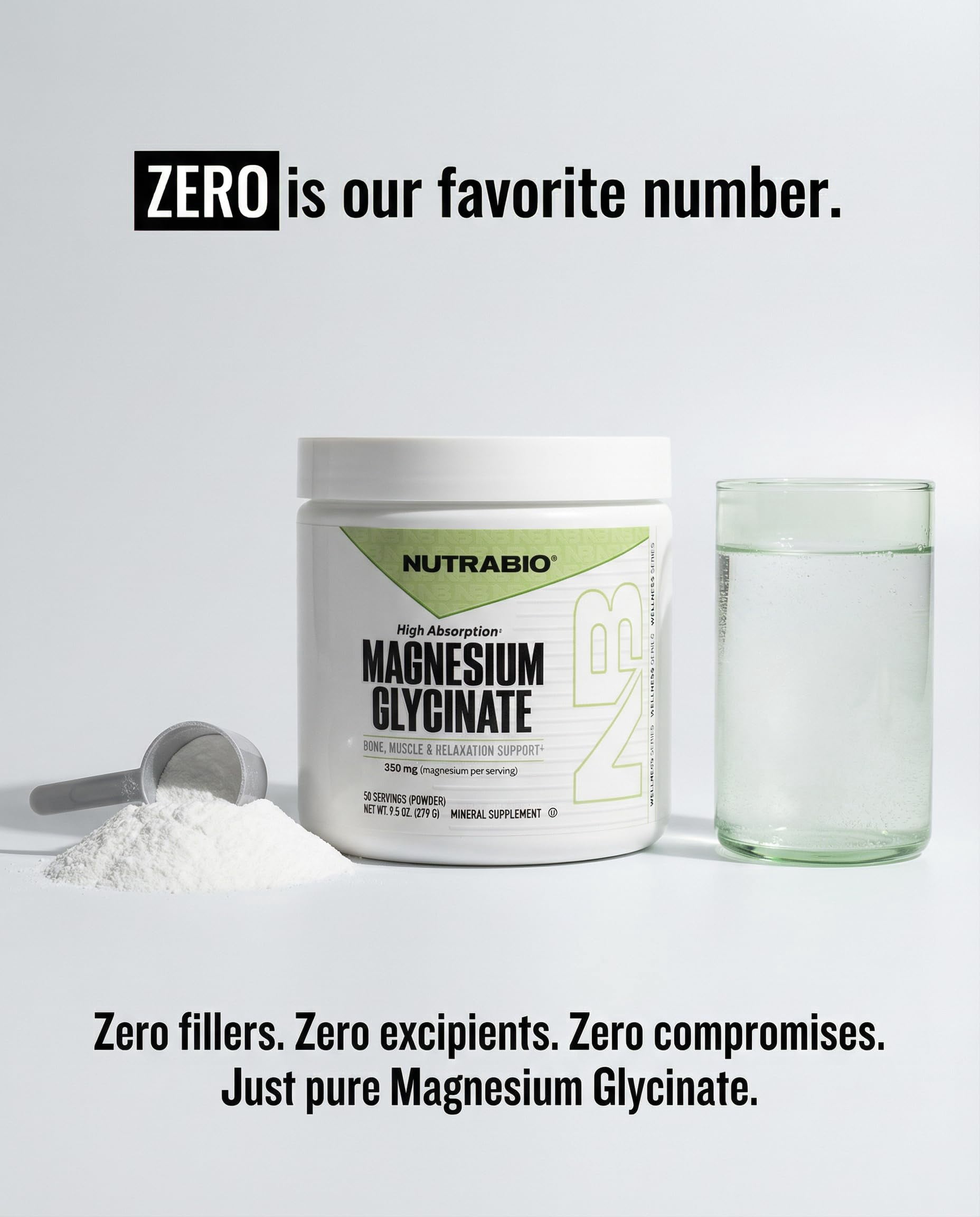 NutraBio- Magnesium Glycinate Powder- Magnesium Powder for Sleep- Sleep Supplement, Supports Relaxation, Heart Health, and Metabolism- 350 mg- Unflavored Magnesium Glycinate Drink Mix- 50 Servings