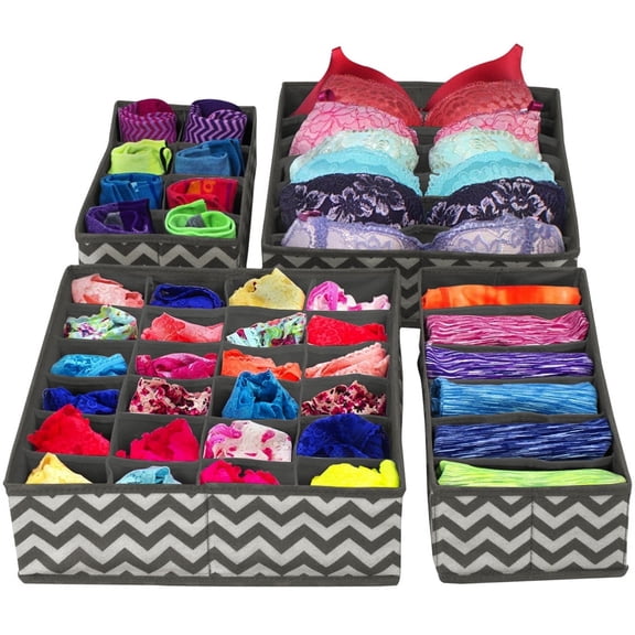 High-Quality Drawer Organizers – Underwear Organizer with Dividers for Bra, Sock, Lingerie and Clothes – Dresser and Closet Organization - 4-pack