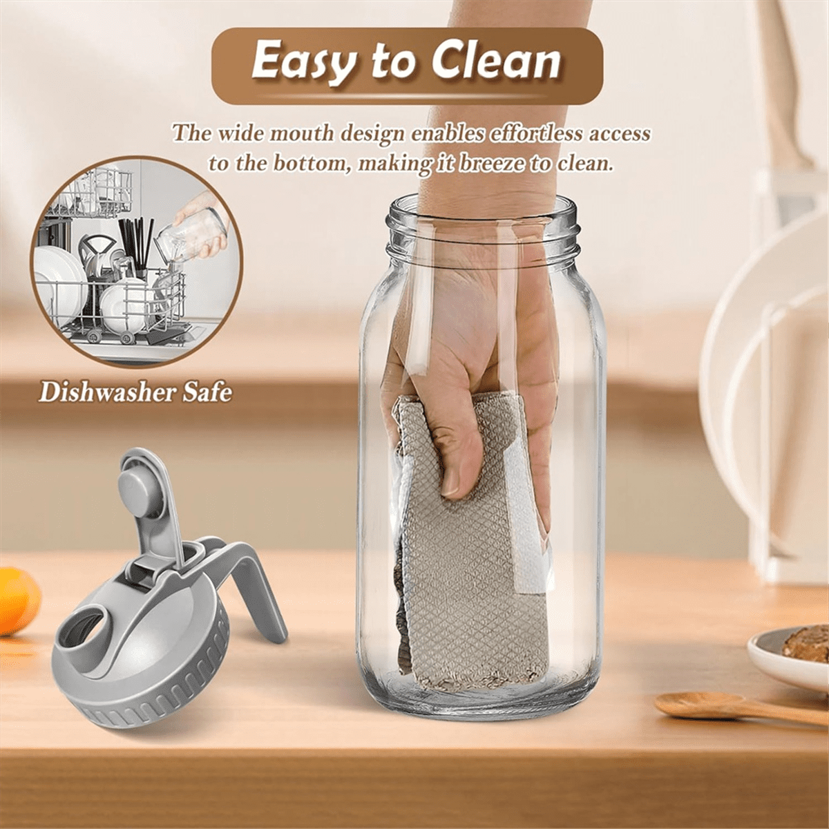 Glass Pitchers with Lid and Handle,32oz,Wide Mouth Leak-Proof Glass Water Pitcher, Creamer Container for Cold Brew 2Pcs