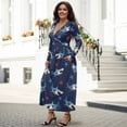 thumbnail image 2 of Tutolipy Shark Starfish Printed Dresses for Women Long Sleeve Maxi Dresses V Neck A Line Dress Wedding Guest Holiday Beach Long Dress, 2XL, 2 of 6