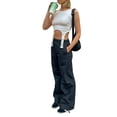 thumbnail image 3 of Lucakuins - Pantalones cargo largos para mujer, con cordón, cintura media, color sólido, para correr, ropa de calle con bolsillos Lucakuins moda, 3 of 9