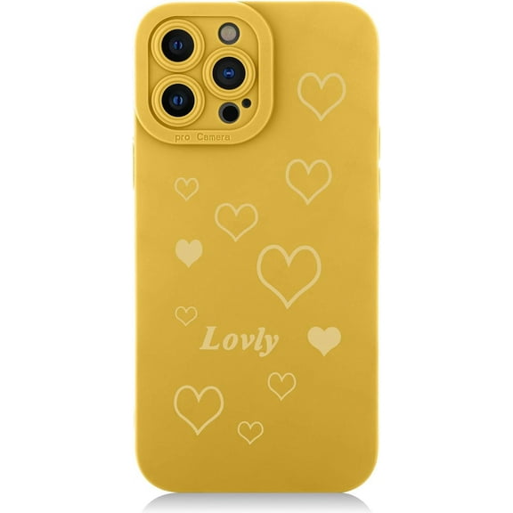 Compatible iPhone 12 Pro Max 6.7 Inch 2020 Silicone Case, Lovely Matte Love Heart Pattern Design Bumper, Full Cover Lens Silky Touch Body Protection, (Yellow)