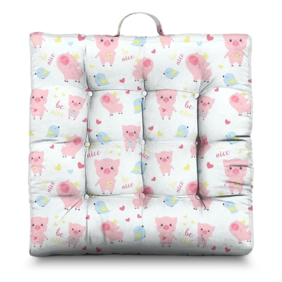 Aesthetic Pig & Moonlit Sky Floor Cushion - Oversized Square Meditation Pillow, Soft Seating Pad for Adults, Farm Animal Art, Multipurpose Home Decor