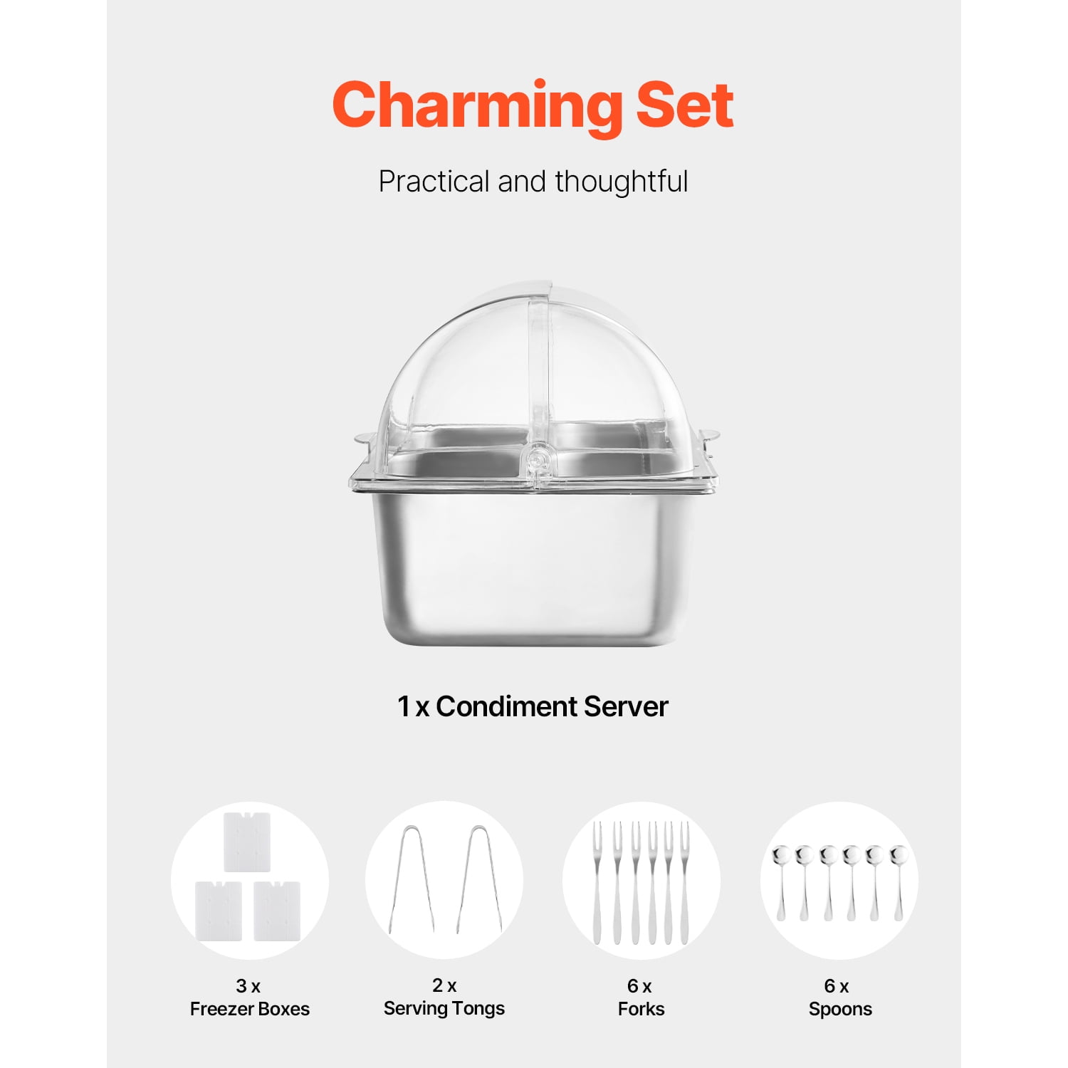 KFFKFF Tabletop Meal Presentation Storage Unit, Quad Compartment Metal Food Serving Platter, Cafeteria Garnish Distributor Stand with Transparent Cover & Trio of Cooling Bins