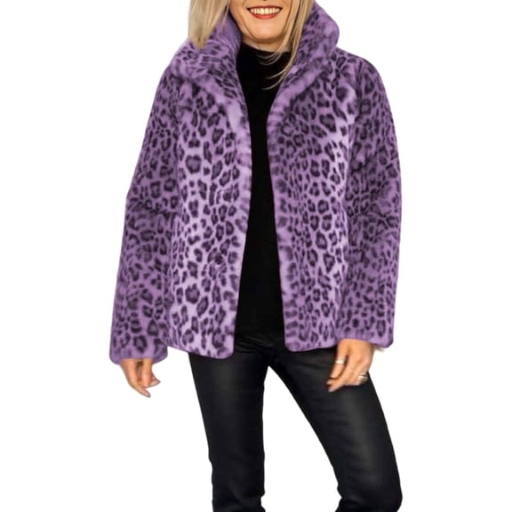 Misright Women's Leopard Print coat, Casual Fashion Lapel Mid Length Jacket, Winter Warm coat