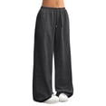 thumbnail image 6 of Women's Low Rise Wide Leg Sweatpants, Elastic Drawstring Waist Loose Pants, Soft Casual Lounge Pants for Everyday Wear, Home, Errands and Relaxed Outfits Dark Gray L, 6 of 8