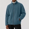 thumbnail image 2 of hoksml Men s Solid Fleece Zip Up Jacket Stand Collar Long Sleeve Sherpa Coat for Fall Winter Daily Work Comfort, 2 of 8