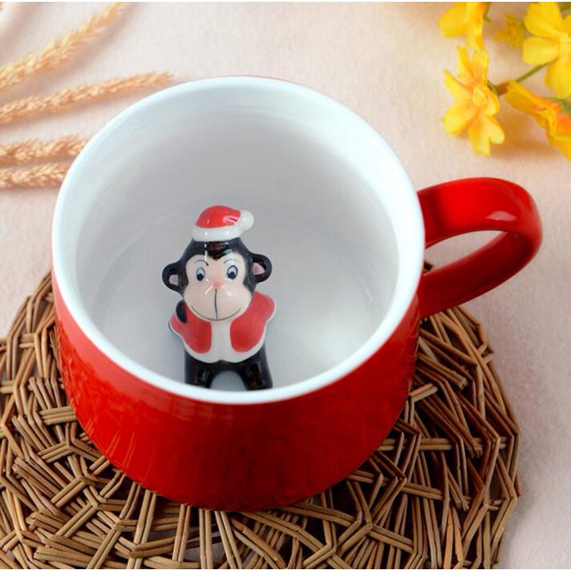 Taza de Navidad, taza de café, leche, desayuno, muñeco de nieve, Papá Noel, taza de cerámica de dibujos animados, taza de regalo de Navidad de animales 3D para amigos y familiares Zhivalor 2030070-9