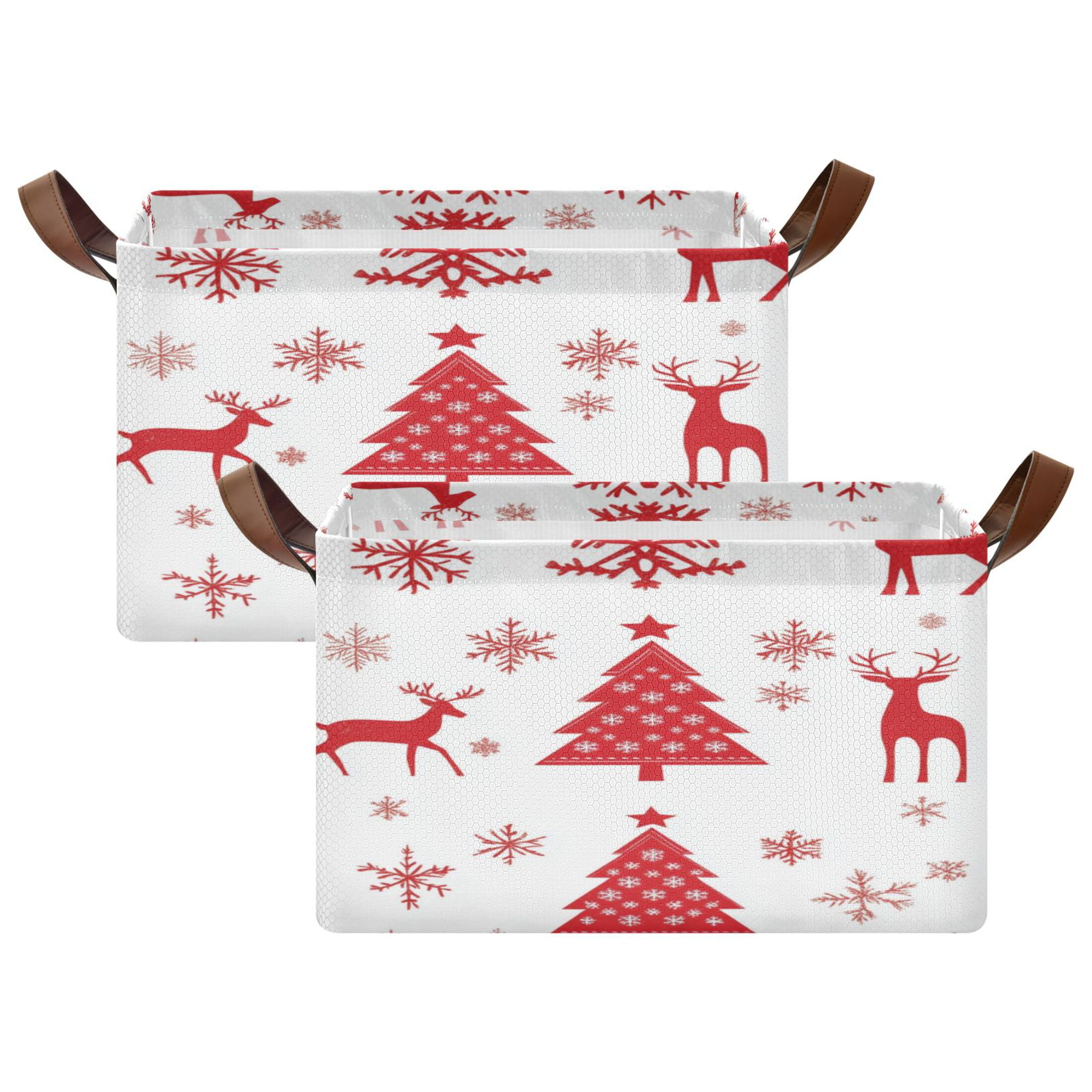 BZSMCE Collapsible Fabric Cube Storage Bins Red Christmas Pattern Design Pattern Storage Box