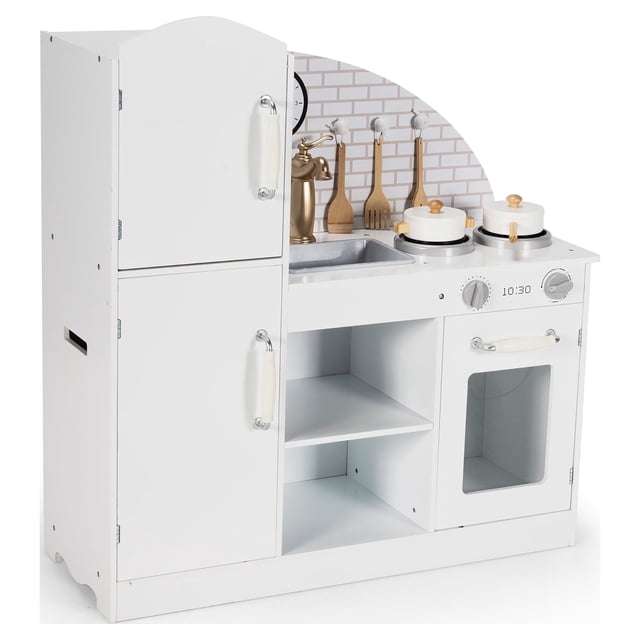Cocina de Juguete para niños Costway Juego de Juguete de cocina de Madera con accesorios