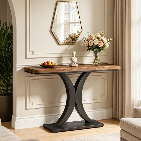 Fnova 40" Modern Console Table, Industrial Wood Narrow Entryway Table with Geometric Base, Accent Table for Living Room, Entrance, Foyer