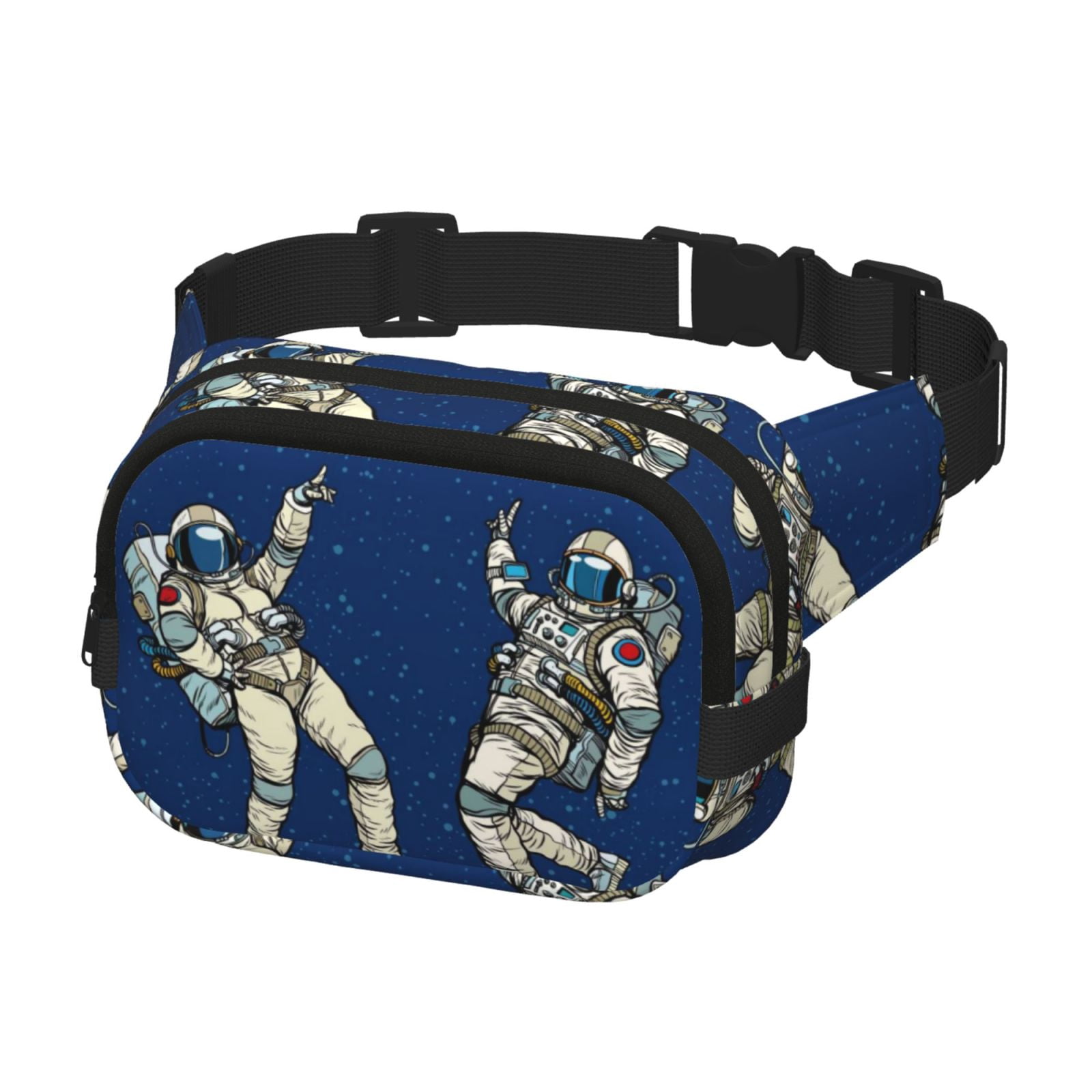 Picia Disco party Astronaut Dancing Print Square Double-Layer Waist Bag Mini Adjustable Waist Belt Bag Exercise Running Travel Hiking