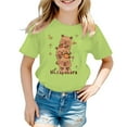 thumbnail image 1 of PMVFHDE Hauts d'Été pour Filles T-Shirt à Manches Courtes Imprimé Motif Animal Col Rond Vert Clair, 10-12 Ans, 1 of 3