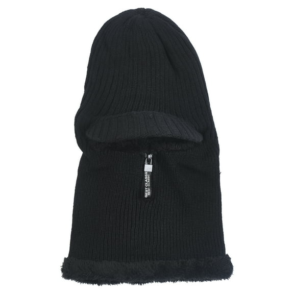 Men Warm with Brim Cap Hat Knit Visor Beanie Fleece Lined Slouchy Beanie Winter (Black)