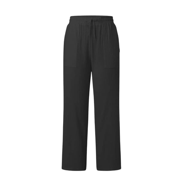 TaTaai Womens Solid Color Cotton Linen Loose Wide Leg Trousers Drawstring Elastic Waist With Pockets Casual Breathable Lightweight Pants For Spring Summer Daily Home Wear Gift
