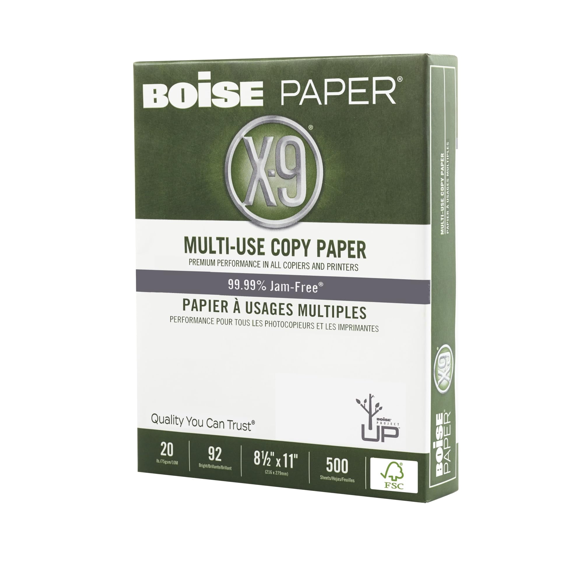 BOISE X-9 Multi-Use Copy Paper, 8.5" x 11" Letter, 92 Bright White, FSC Certified, 20 lb., 10 Ream Carton (5, 000 Sheets)