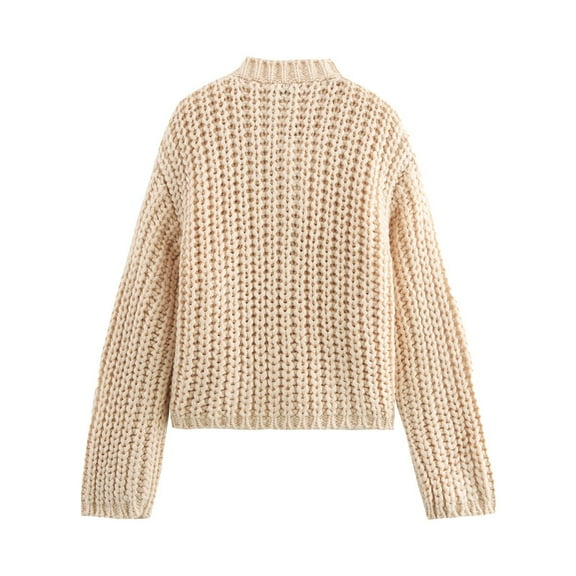 Cozy Women's Knit Cardigan with Oversized Buttons - Autumn Winter Fashion Sweater Coat