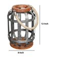 thumbnail image 5 of Benjara I551-FDS002 Wooden Base Bellied Shape Industrial Hanging Galvanized Lantern with Rope Handle, Gray, 5 of 5