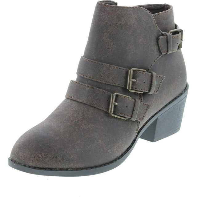 Forever Link Eury-4 Bottines à Talon Bas à Bout Rond avec Boucles et Fermeture Éclair pour Femmes, Marron, 6.5