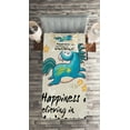 thumbnail image 2 of Ambesonne Unicorn Quilted Coverlet 2 Pcs, Words Happiness, Twin Size, Yellow Blue, 2 of 2