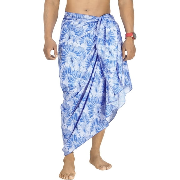 LA LEELA Men's Bath Trunk Swimwear Sarong Pareo Beach Wrap One Size Leaves, Dark Blue Summer Vacation Party