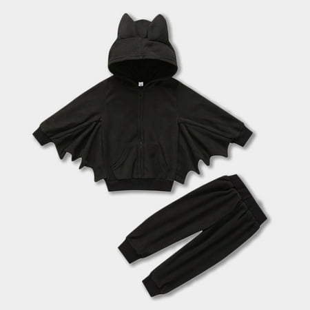 

Gyratedream Clearance 6M-4T Baby Boy Girl Zip Up Pocket Hoodie Pants Black Halloween Bat Fleece Outfits