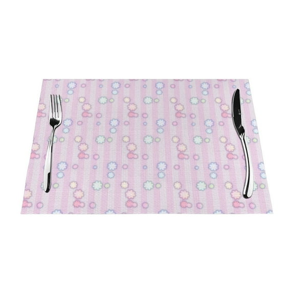 ZNDUO Placemats, 1 PCS Heat Resistant Stain Resistant Woven PVC Insulation Placemats, Durable Washable Elegant Table Mats for Dining-Pink Floral Stripes, 18"x12"