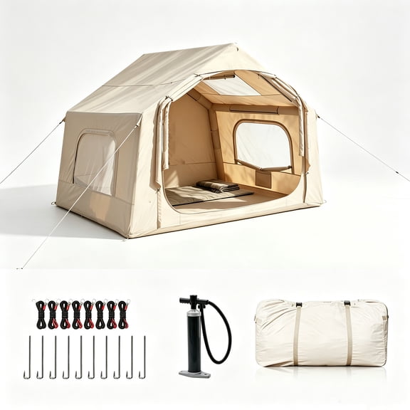 4-5 Person Inflatable Tent, Air Glamping Tent with Skylight, Quick Setup Hot Tent with Manual Pump,Waterproof Blow Up Tent for Family Glamping 4-Season Outdoor Use