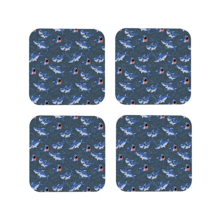 

Yiaed Cartoon Shark Print Leather Coasters for Drinks - Cup Coasters Coffee Table Kitchen Table Bar Home & Office Gifts Handmade Drink Coasters-Square