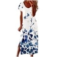 thumbnail image 2 of SMihono Summer Boho Dress pour Femmes Plus Size Mode Femmes Confortable Casual Col Rond Manches Courtes Imprimé Fente Dress, 2 of 8