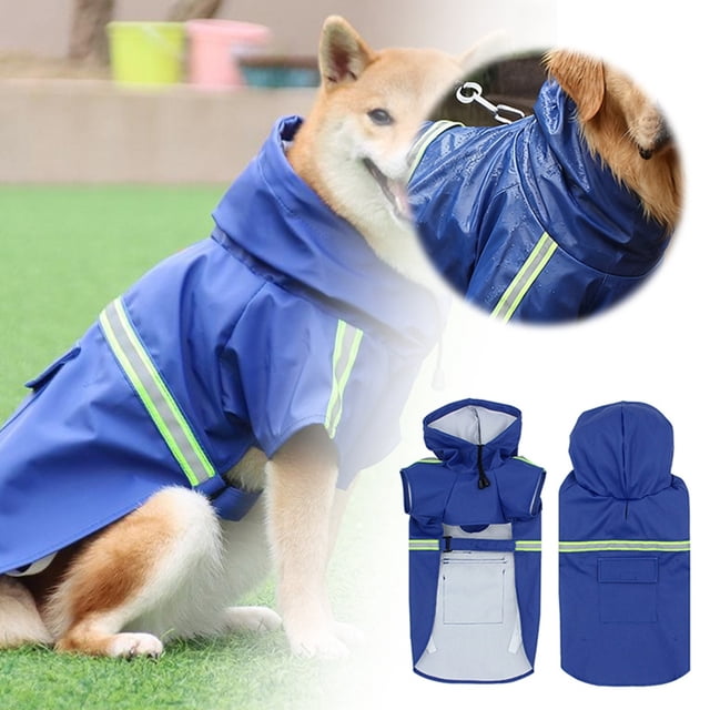 Windproof Reflective Hooded Rain Poncho for Medium and Large Dogs Outdoor Pet Coat