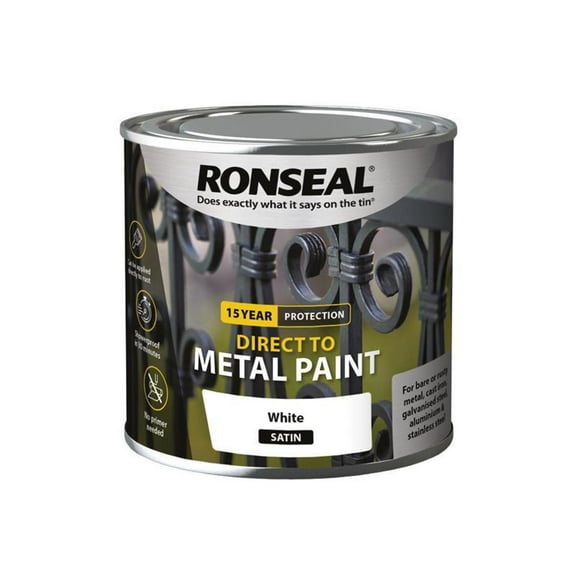 Ronseal - Direct to Metal Paint White Satin 250ml